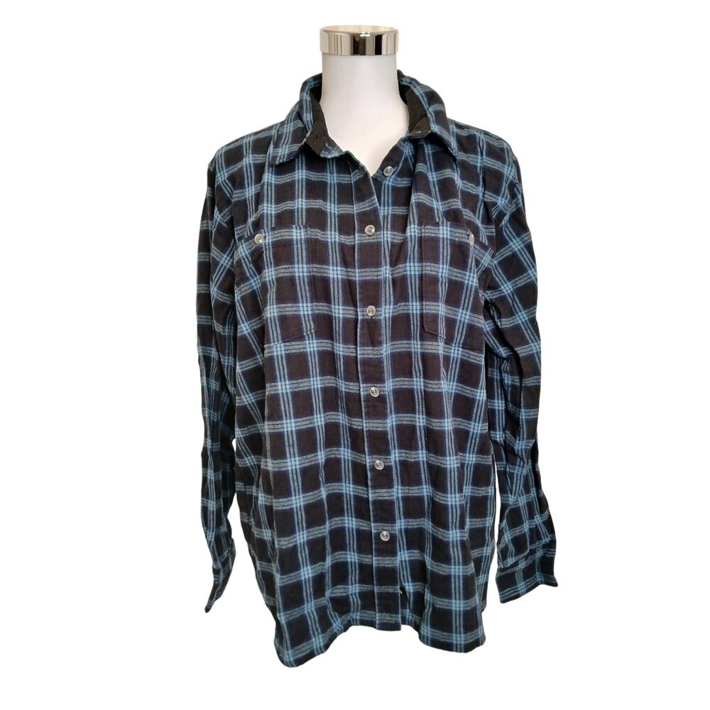 Ably Filium Activated Plaid Flannel Long Sleeve Button up Shirt Blue Black XL